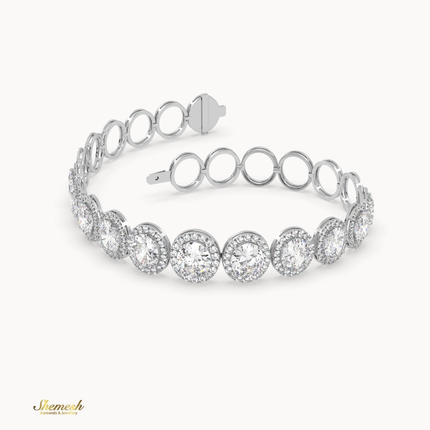 18K Gold Half Oval Diamond Halo Bracelet - shemesh_diamonds