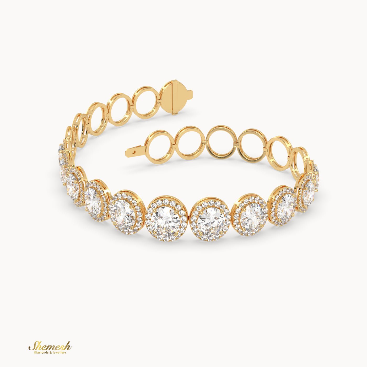 18K Gold Half Oval Diamond Halo Bracelet - shemesh_diamonds