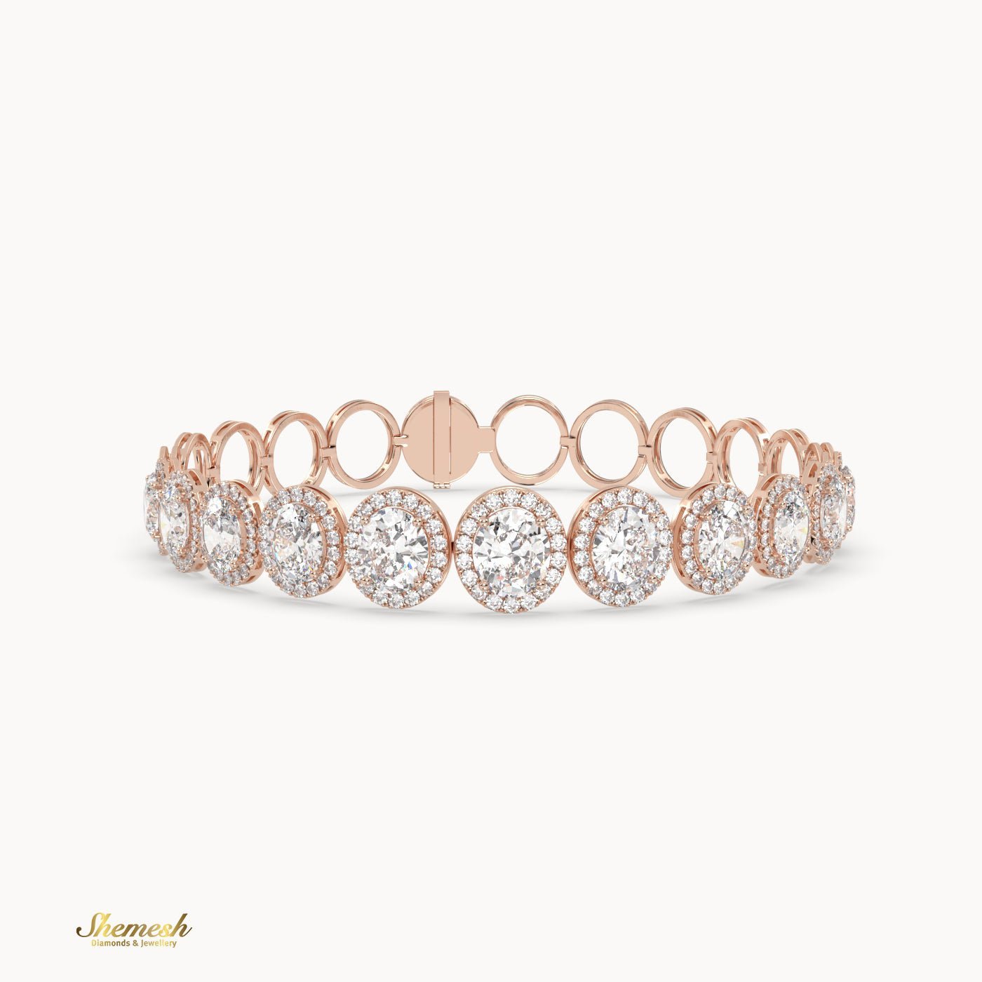 18K Gold Half Oval Diamond Halo Bracelet - shemesh_diamonds