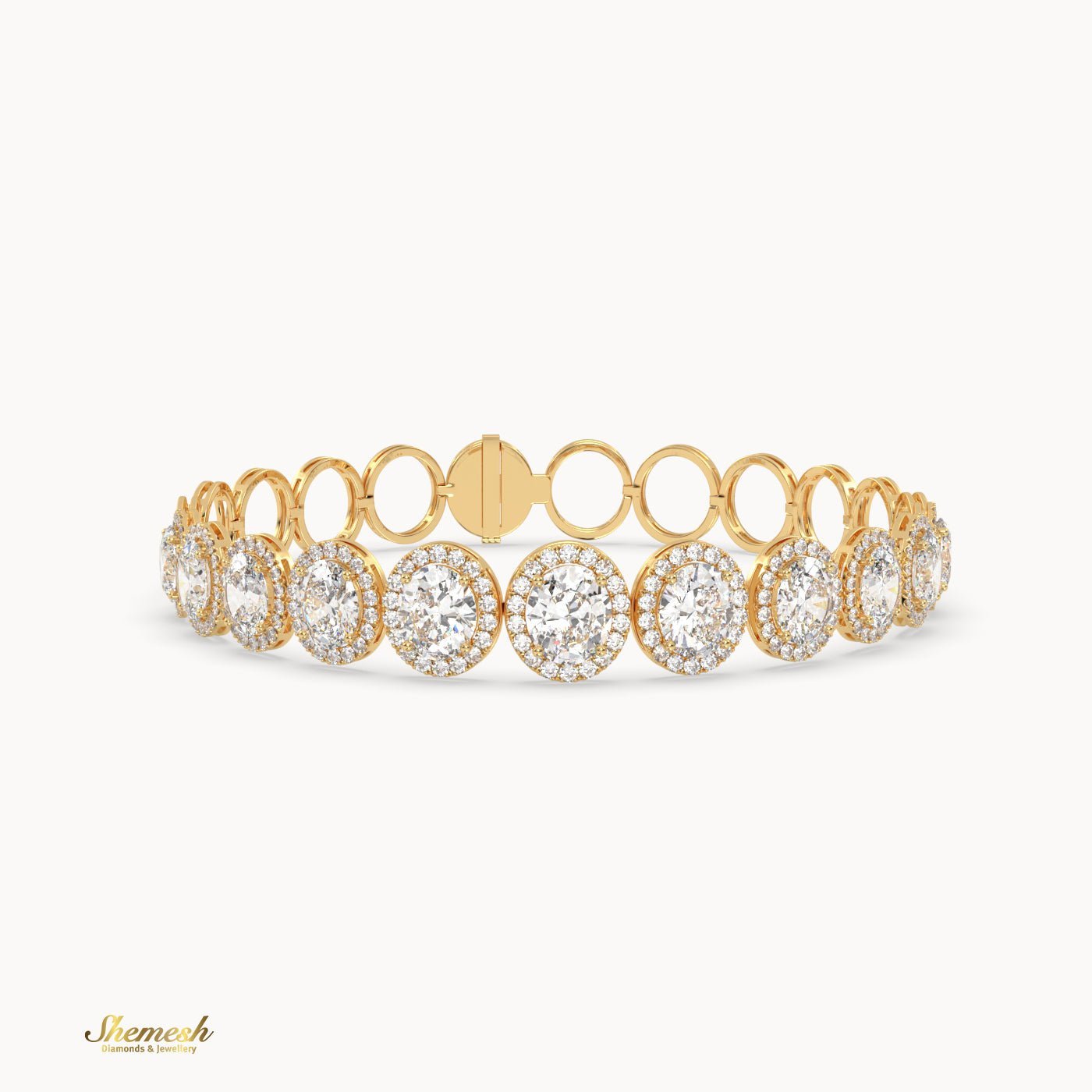 18K Gold Half Oval Diamond Halo Bracelet - shemesh_diamonds