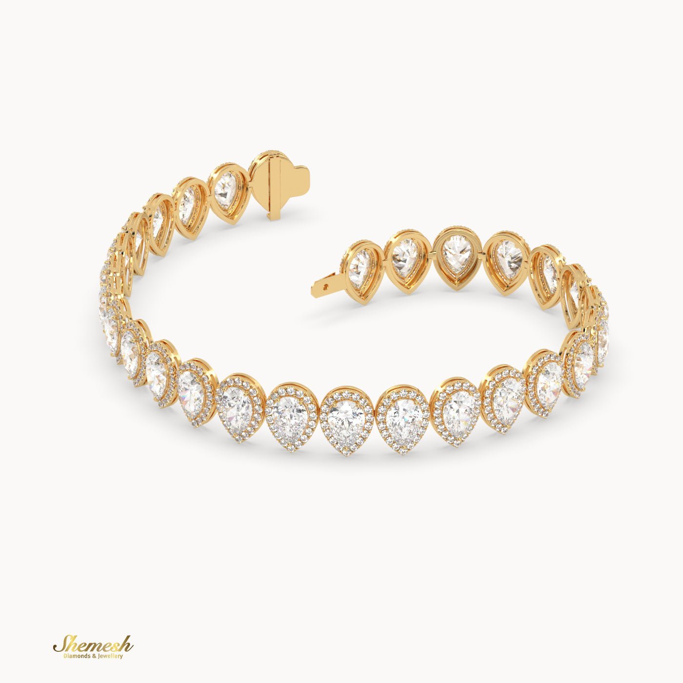 18K Gold Pear Shape Diamond Eternity Halo Bracelet - shemesh_diamonds