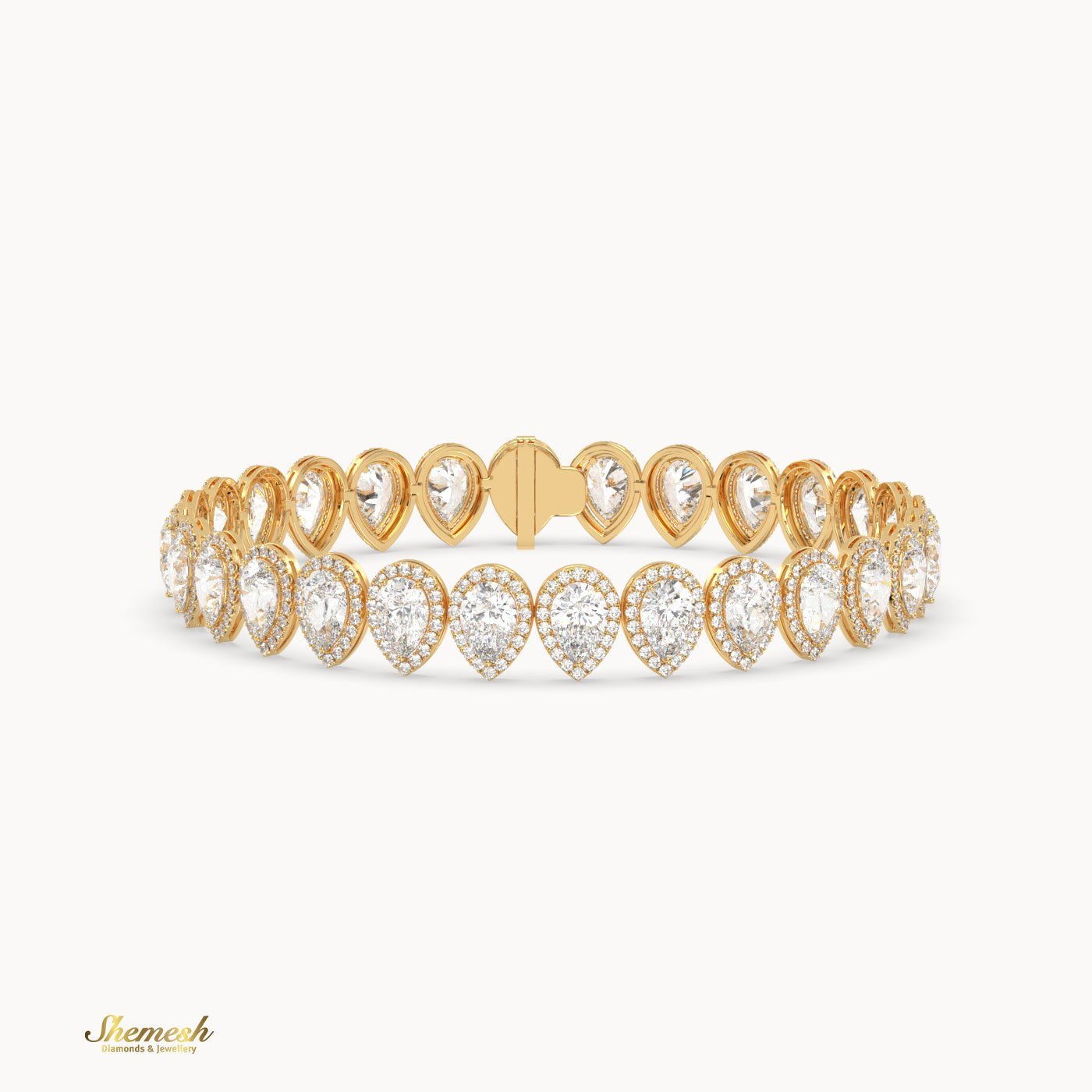 18K Gold Pear Shape Diamond Eternity Halo Bracelet - shemesh_diamonds