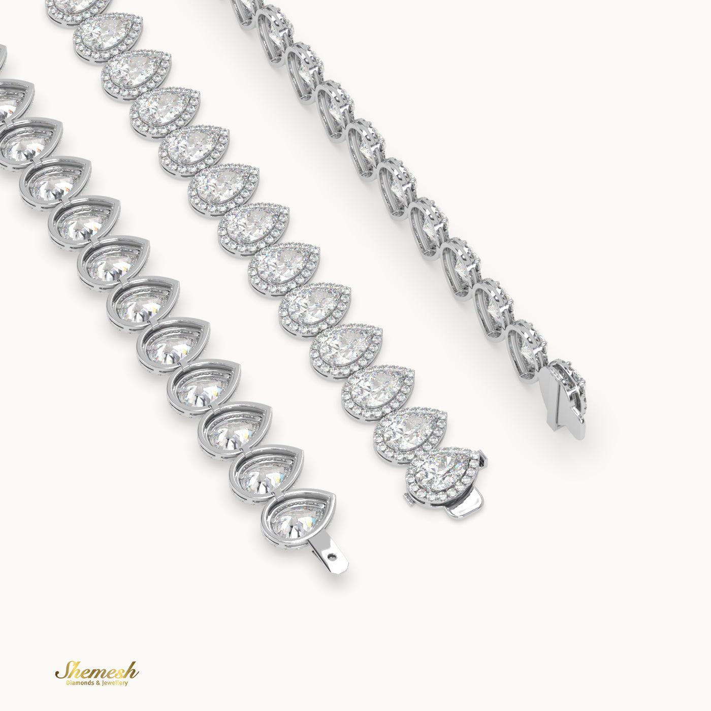 18K Gold Pear Shape Diamond Eternity Halo Bracelet - shemesh_diamonds