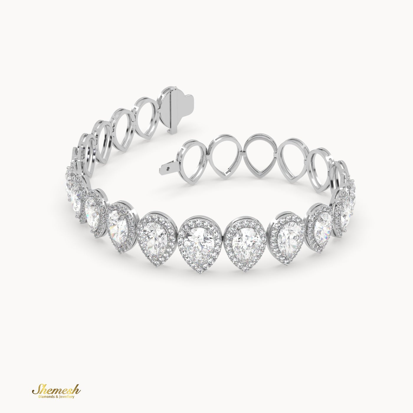 18K Gold Half Pear Diamond Halo Bracelet - shemesh_diamonds