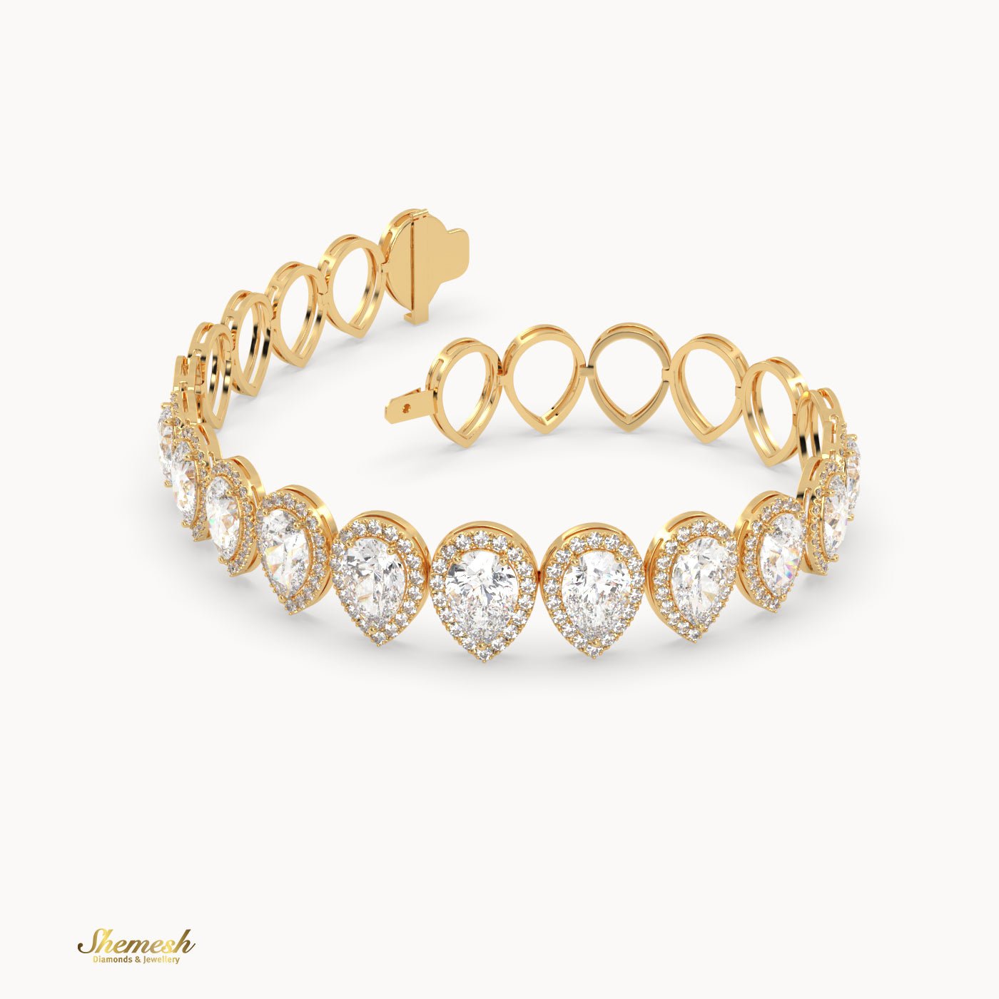 18K Gold Half Pear Diamond Halo Bracelet - shemesh_diamonds