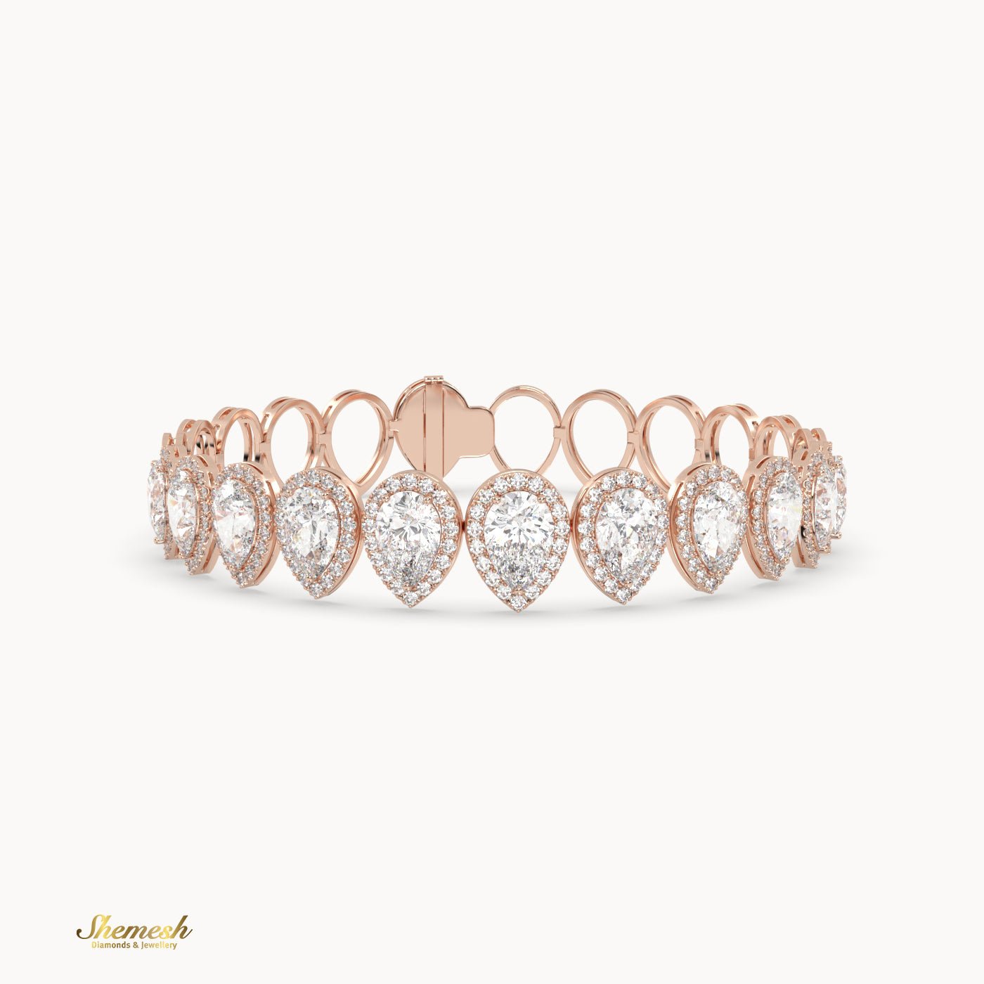 18K Gold Half Pear Diamond Halo Bracelet - shemesh_diamonds