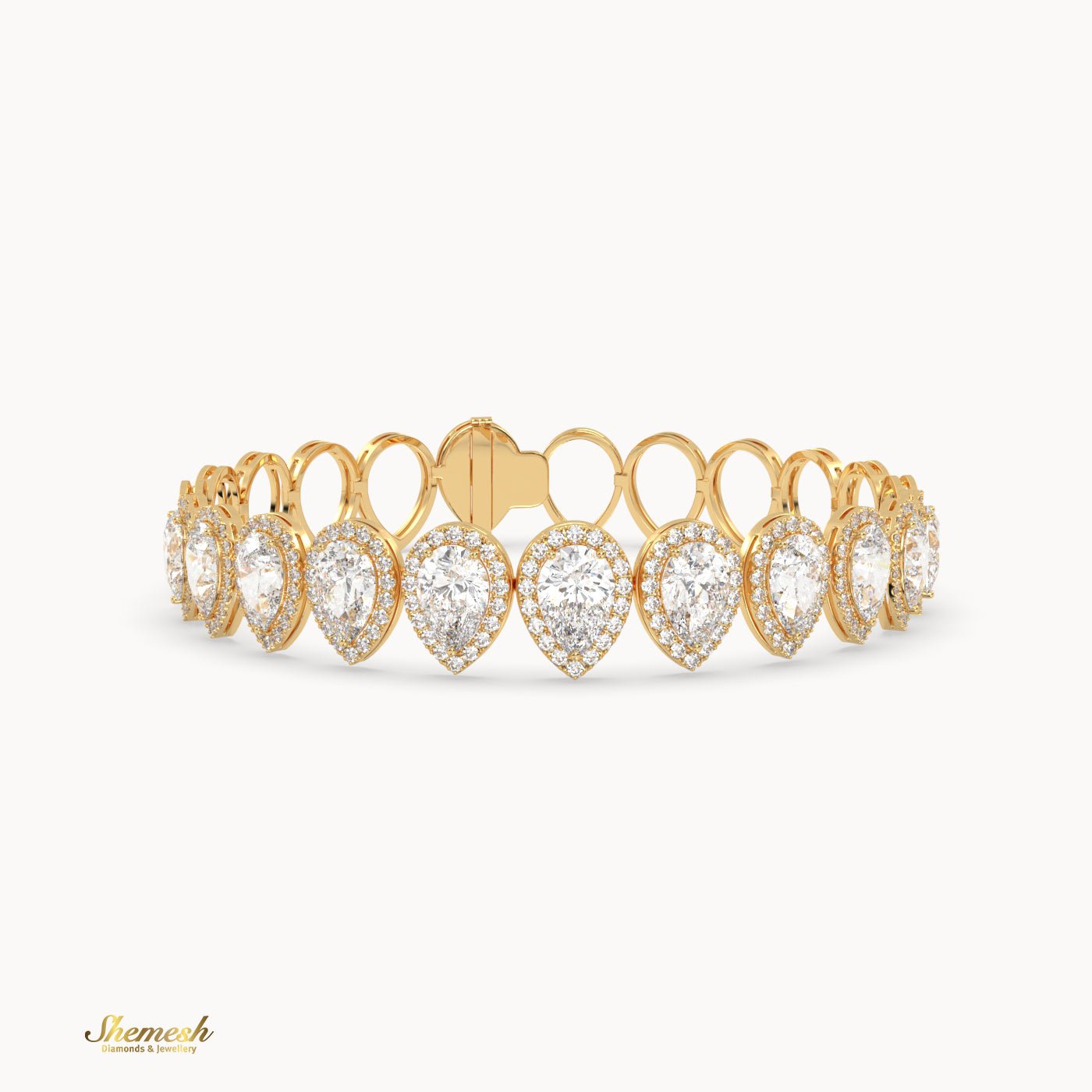 18K Gold Half Pear Diamond Halo Bracelet - shemesh_diamonds