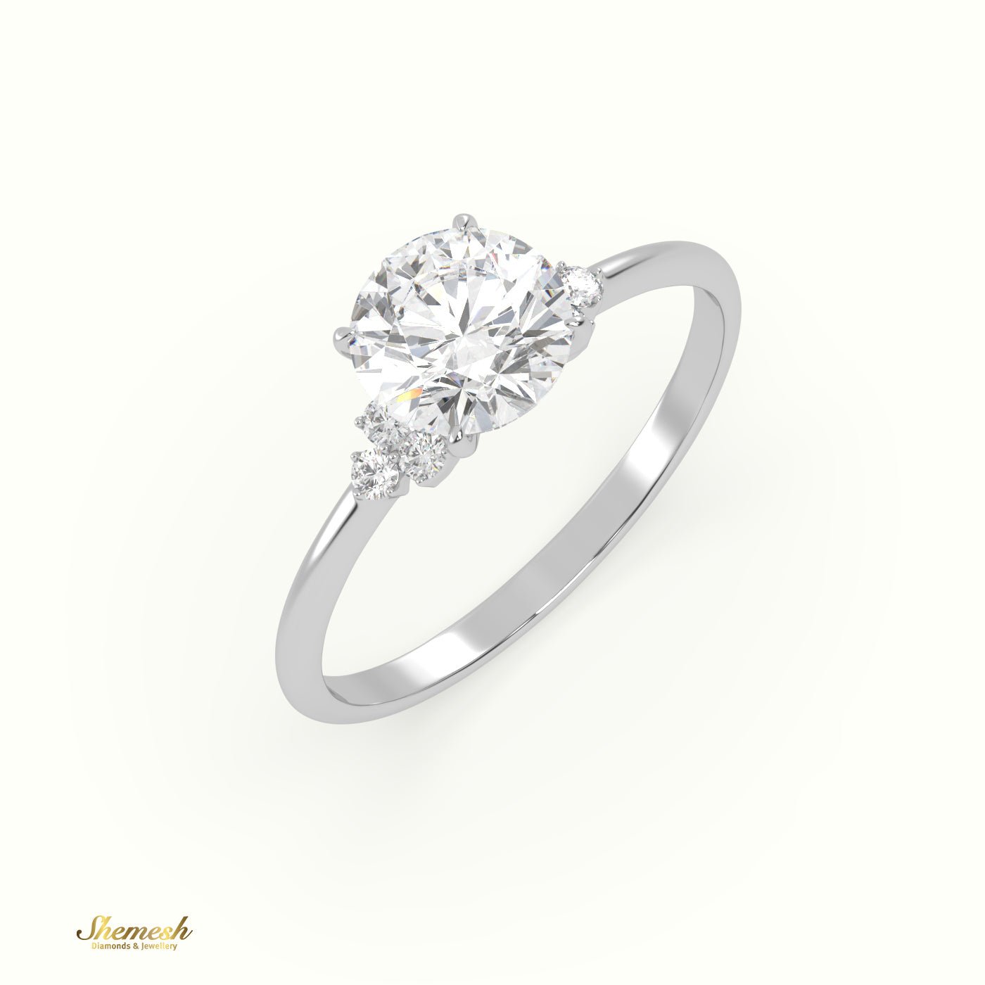 18K Gold 4 Prongs Round Cut Diamond Three Stone Engagement Ring - shemesh_diamonds