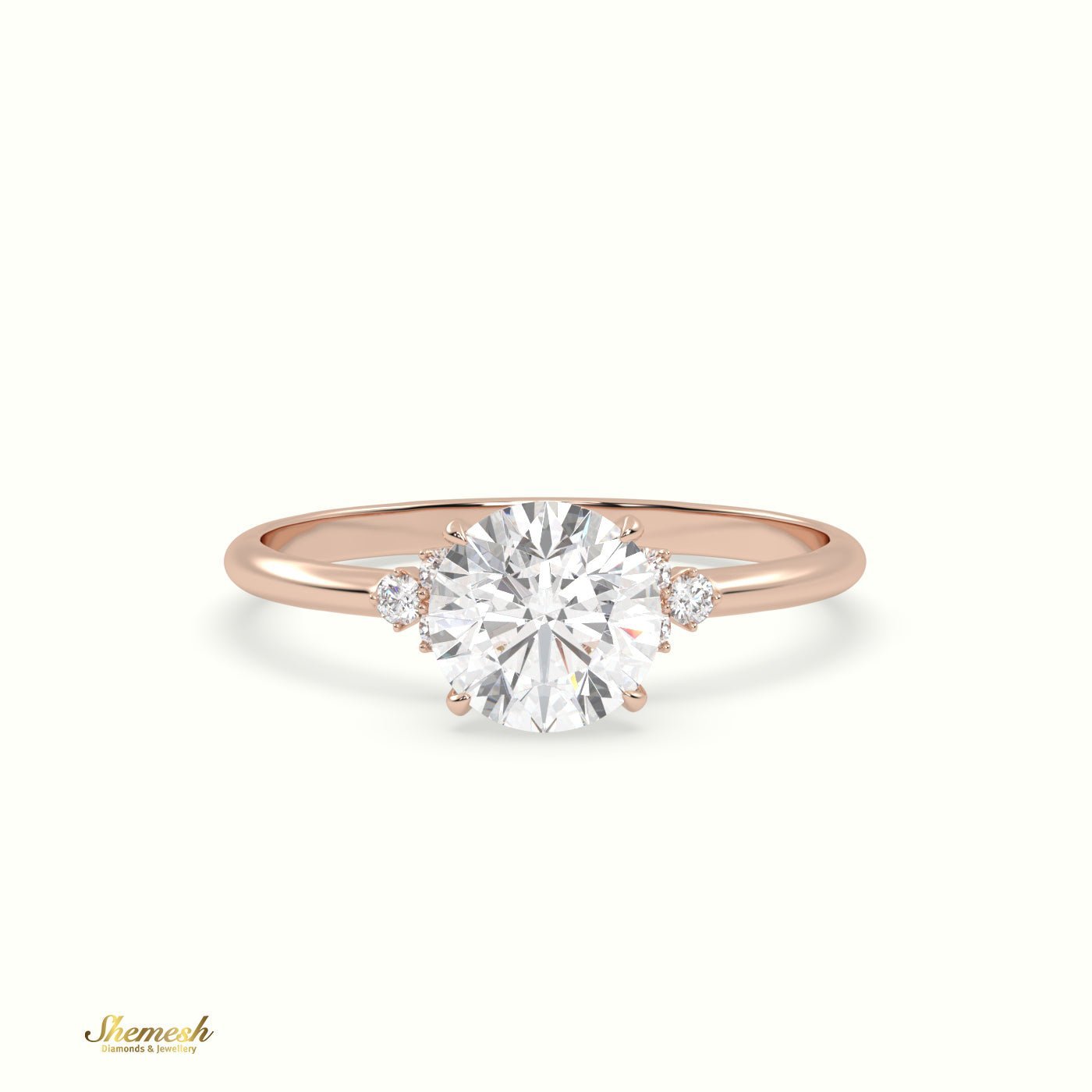 18K Gold 4 Prongs Round Cut Diamond Three Stone Engagement Ring - shemesh_diamonds