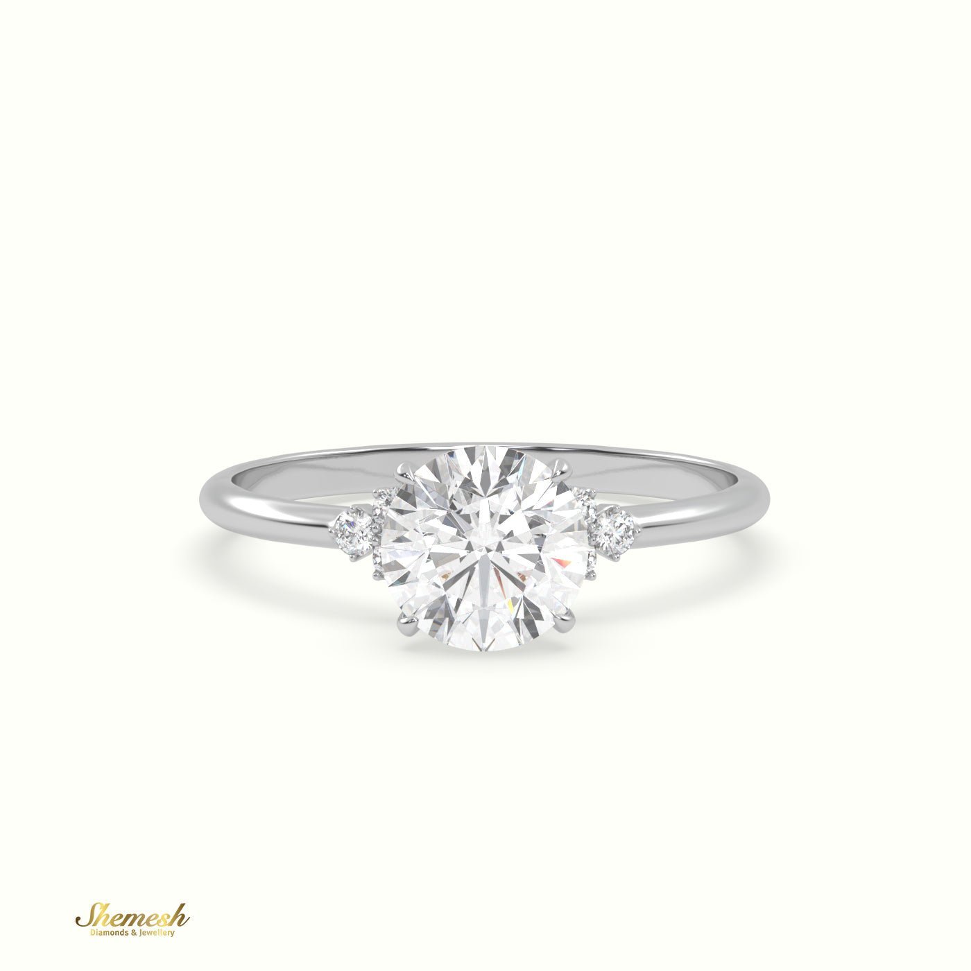 18K Gold 4 Prongs Round Cut Diamond Three Stone Engagement Ring - shemesh_diamonds