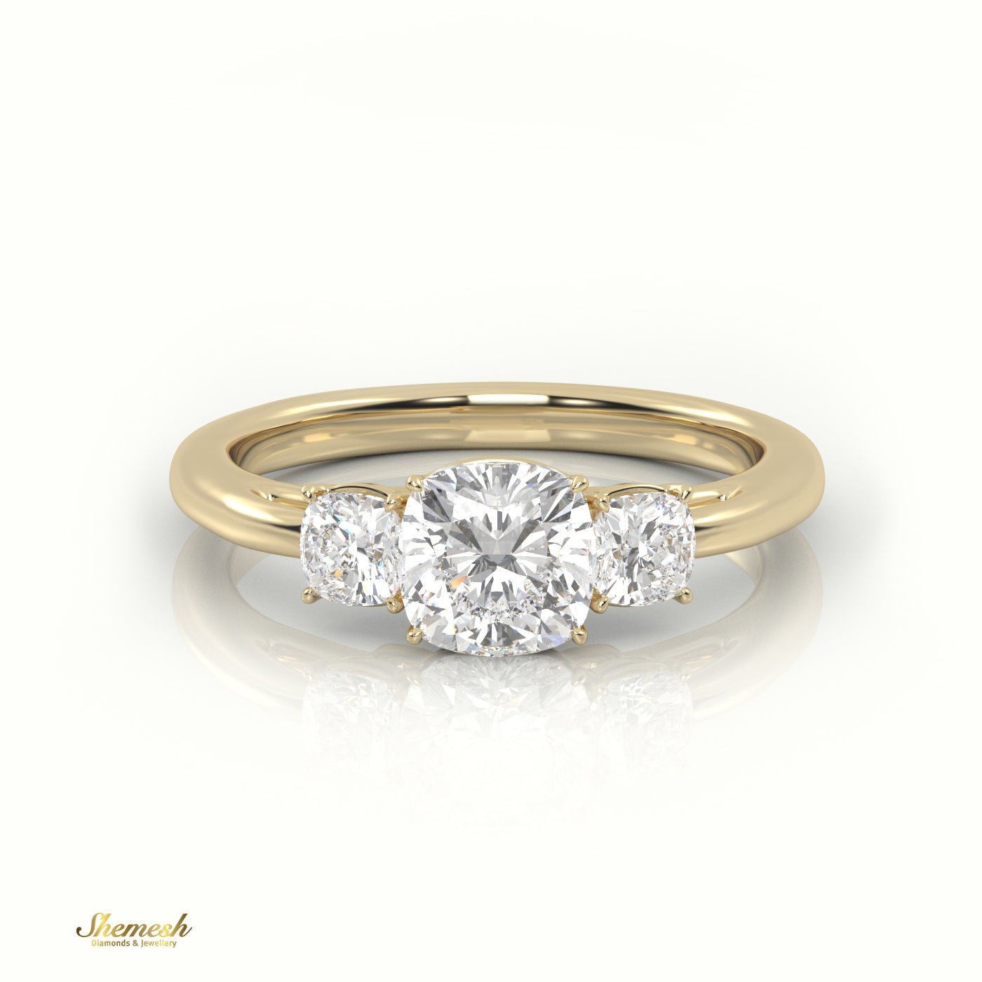 18K Gold Cushion Cut Diamond Triology Engagement Ring - shemesh_diamonds