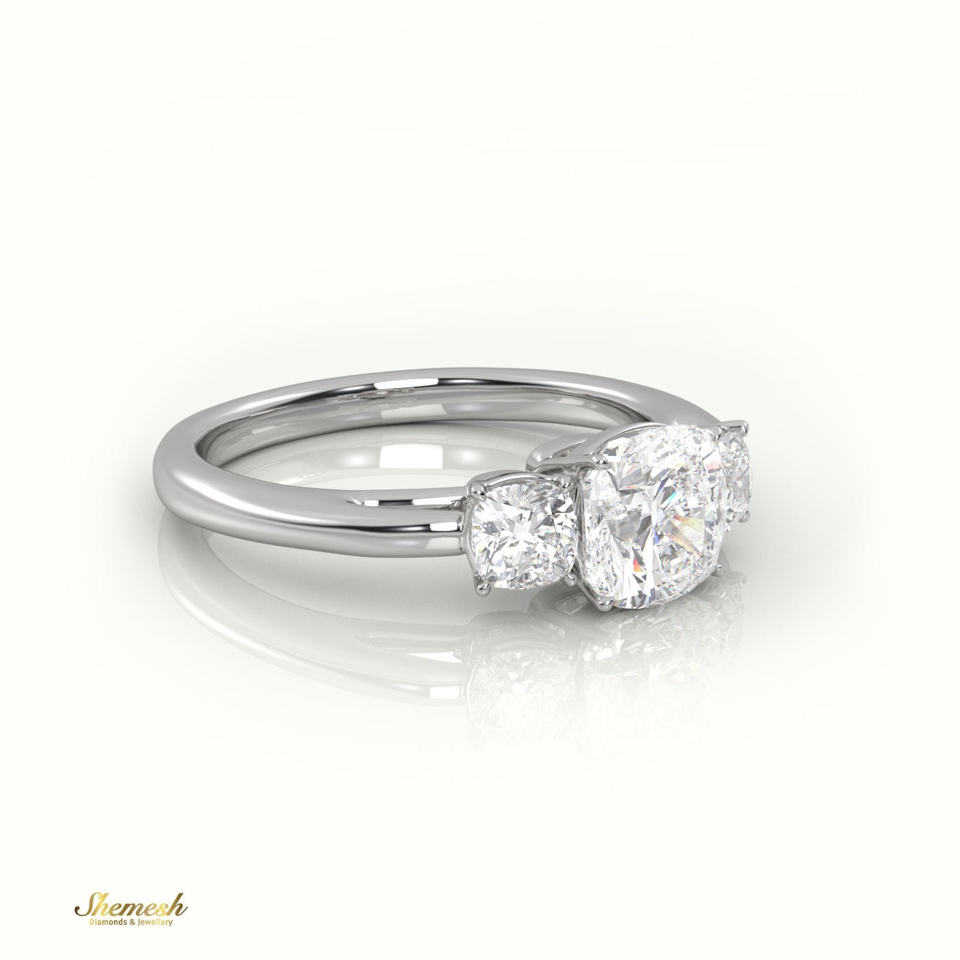 18K Gold Cushion Cut Diamond Triology Engagement Ring - shemesh_diamonds