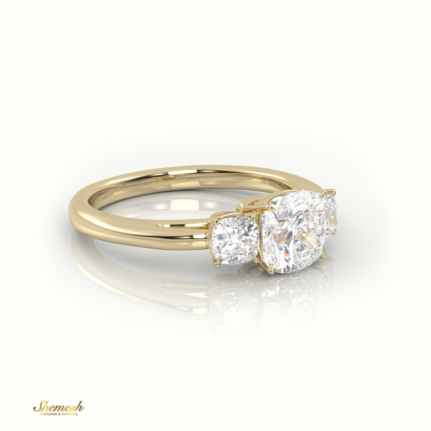 18K Gold Cushion Cut Diamond Triology Engagement Ring - shemesh_diamonds