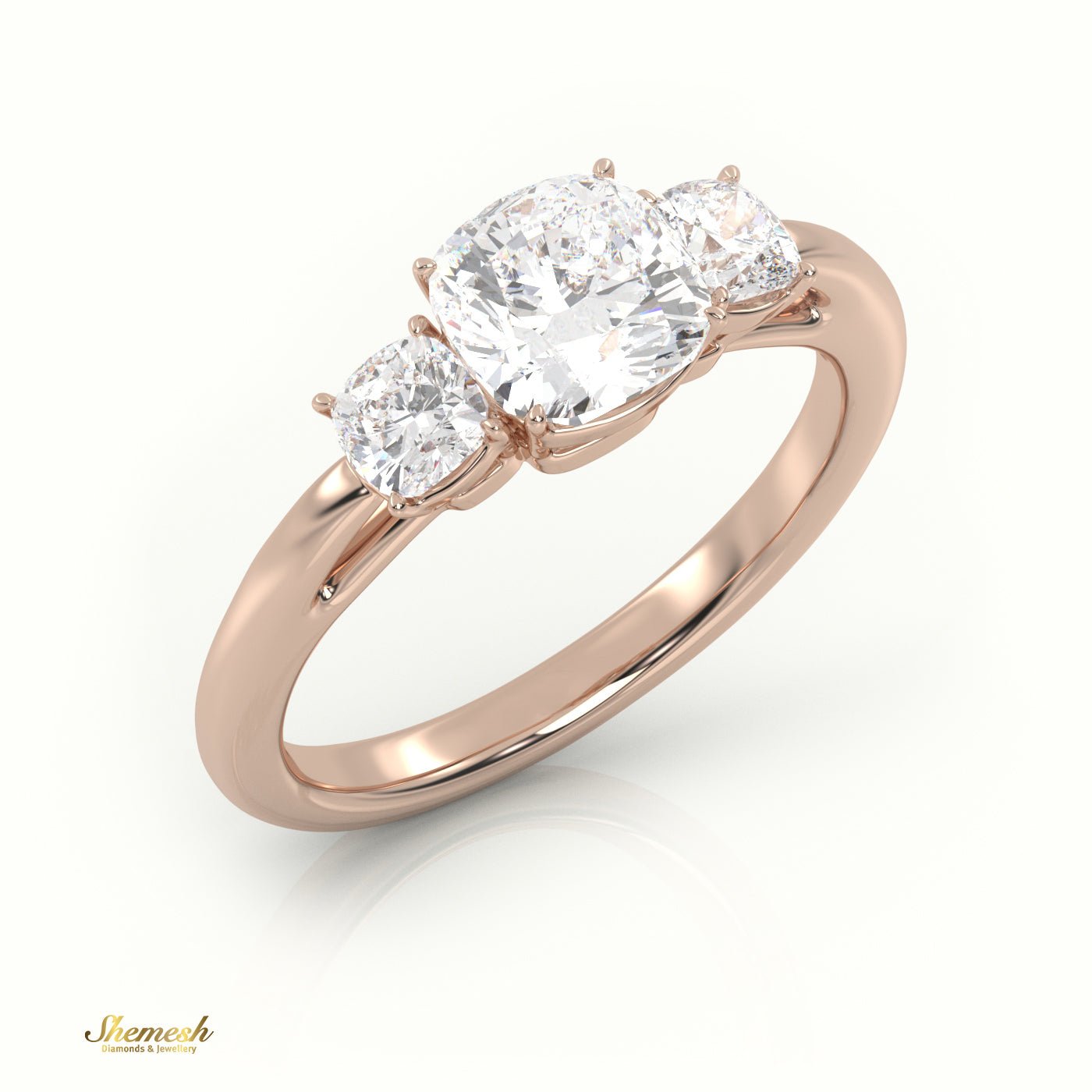 18K Gold Cushion Cut Diamond Triology Engagement Ring - shemesh_diamonds