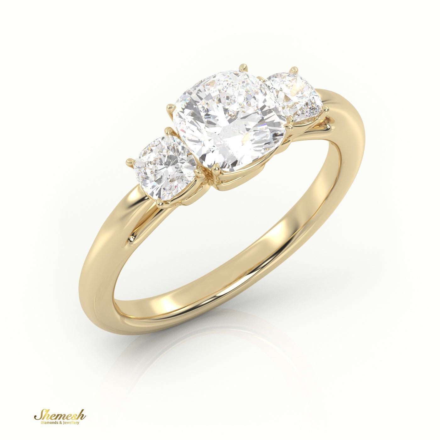 18K Gold Cushion Cut Diamond Triology Engagement Ring - shemesh_diamonds