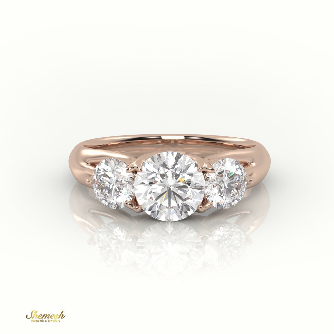 18K Gold 4 Prong Round Cut Diamond Trilogy Engagement Ring - shemesh_diamonds