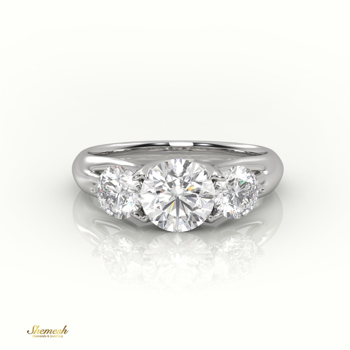 18K Gold 4 Prong Round Cut Diamond Trilogy Engagement Ring - shemesh_diamonds