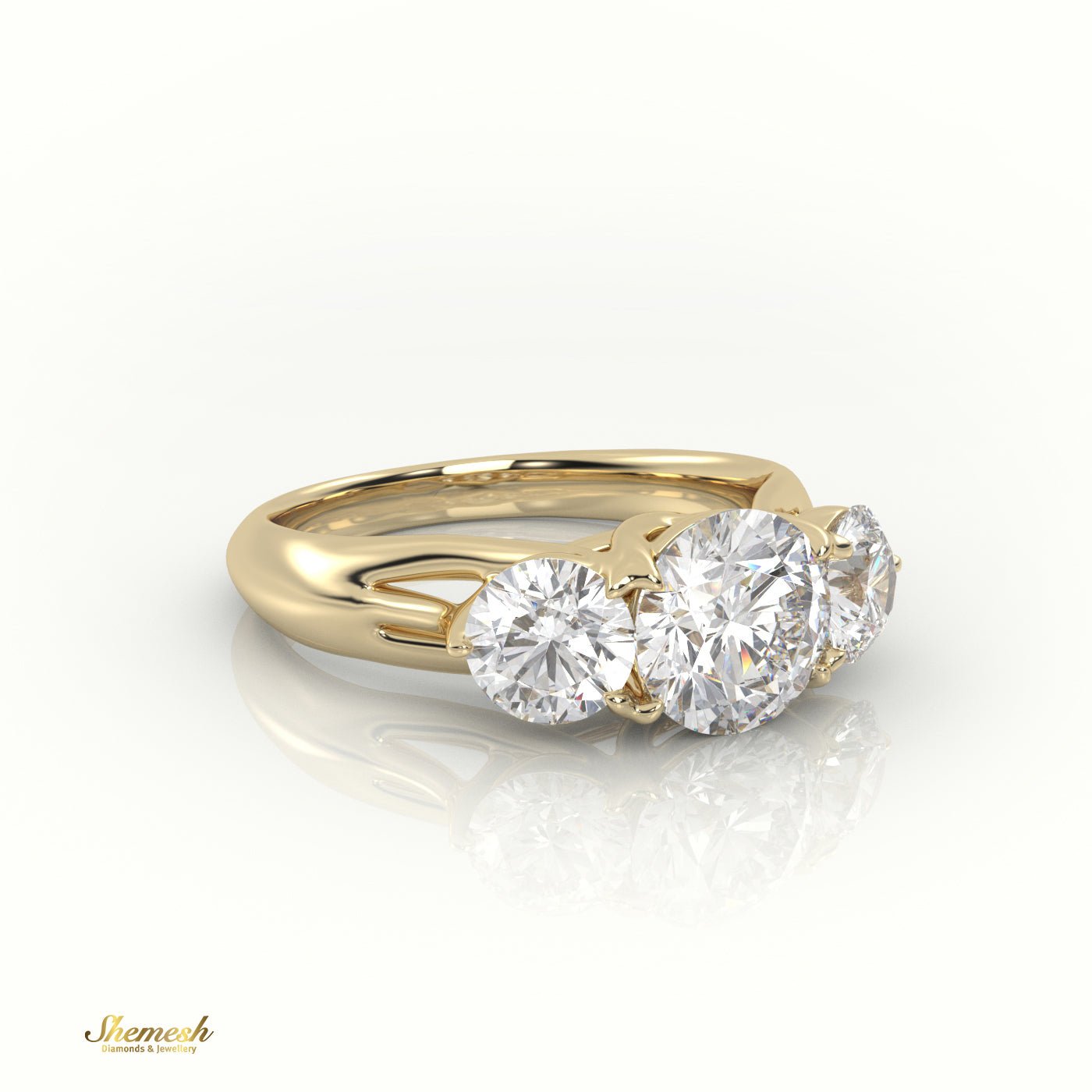 18K Gold 4 Prong Round Cut Diamond Trilogy Engagement Ring - shemesh_diamonds