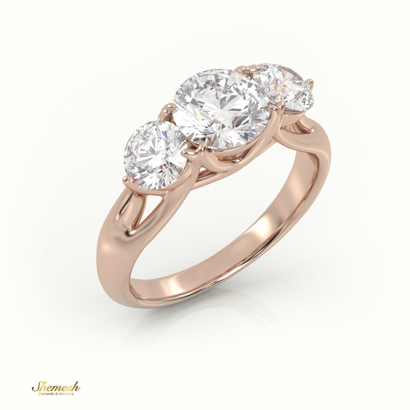 18K Gold 4 Prong Round Cut Diamond Trilogy Engagement Ring - shemesh_diamonds