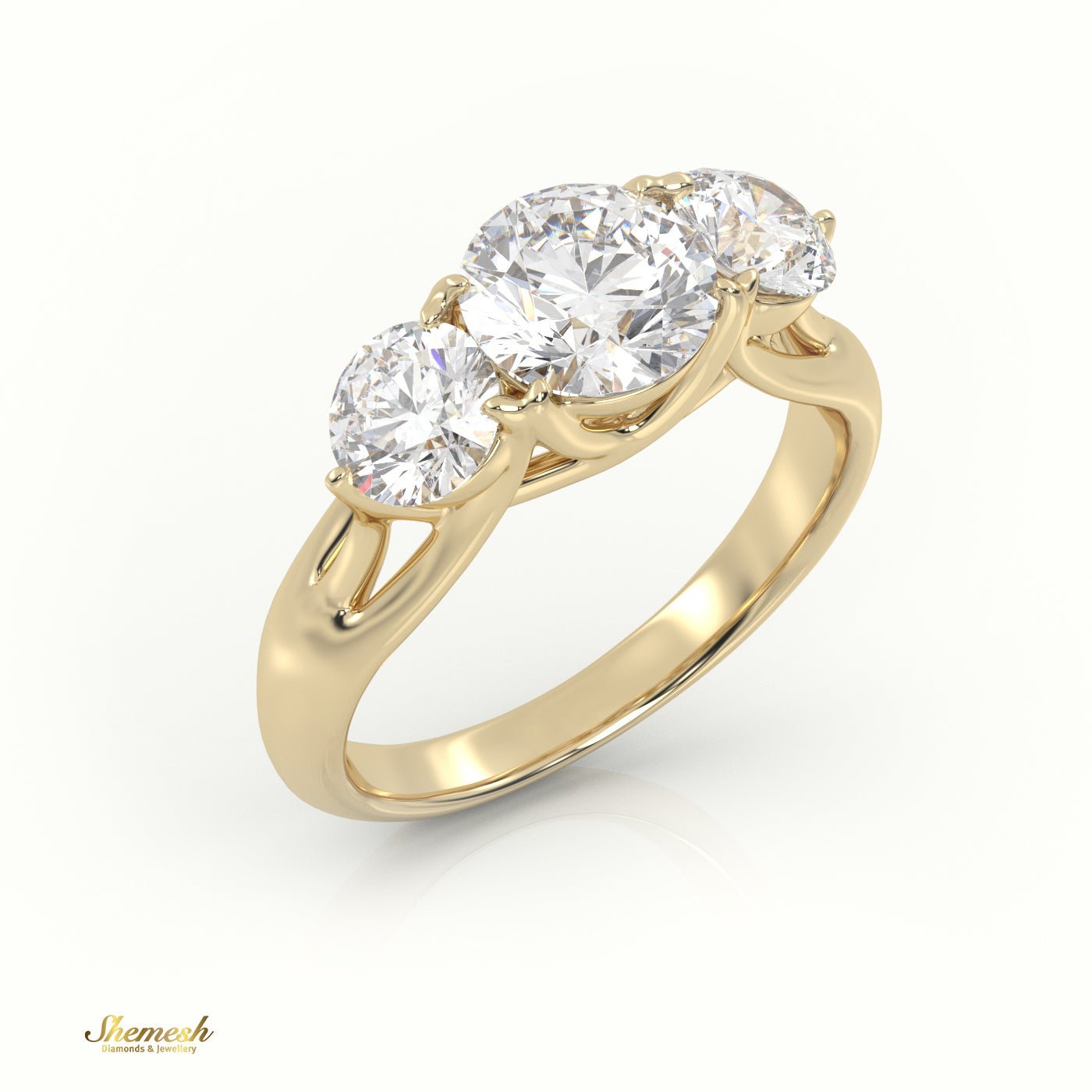 18K Gold 4 Prong Round Cut Diamond Trilogy Engagement Ring - shemesh_diamonds