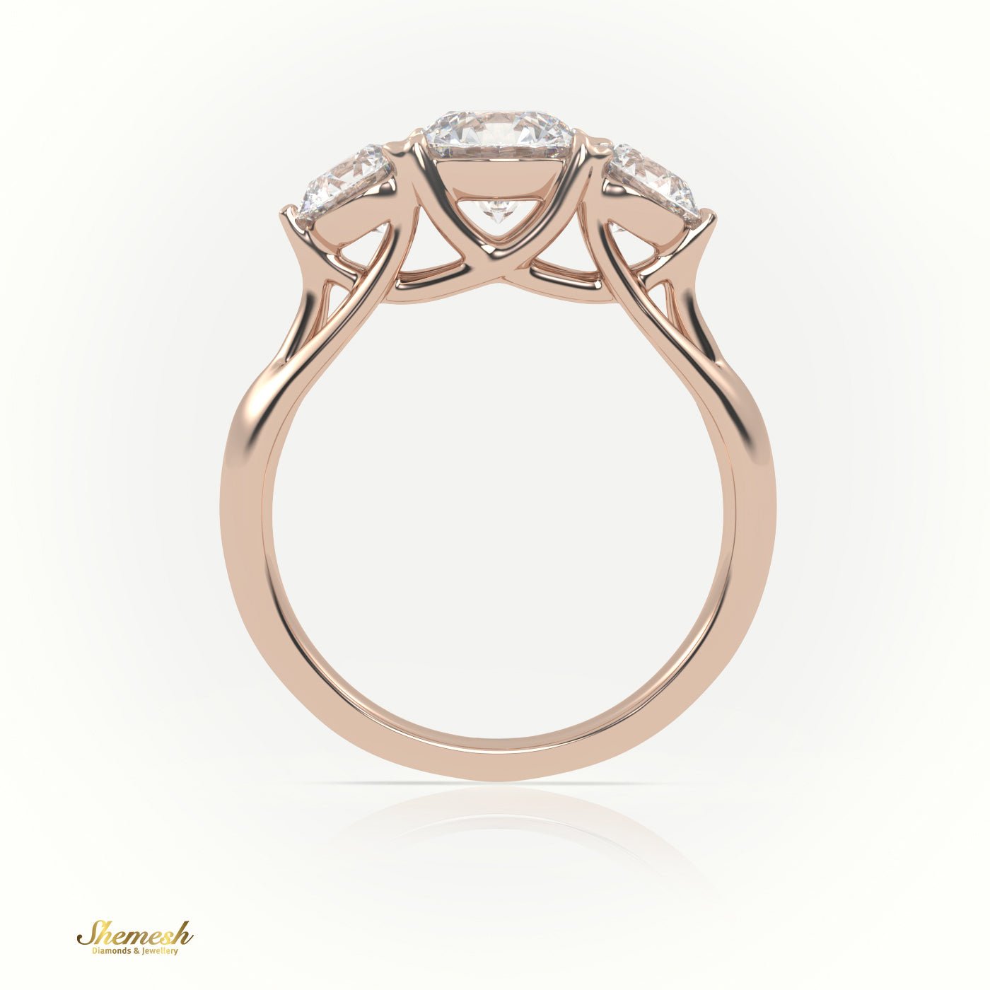 18K Gold 4 Prong Round Cut Diamond Trilogy Engagement Ring - shemesh_diamonds