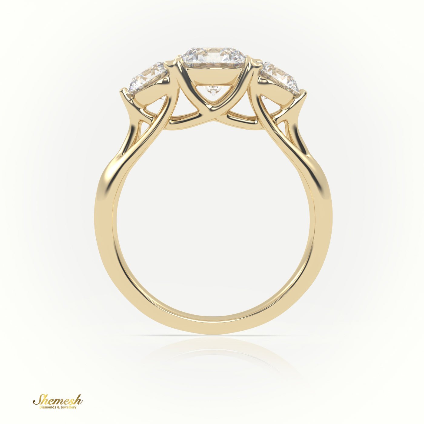 18K Gold 4 Prong Round Cut Diamond Trilogy Engagement Ring - shemesh_diamonds