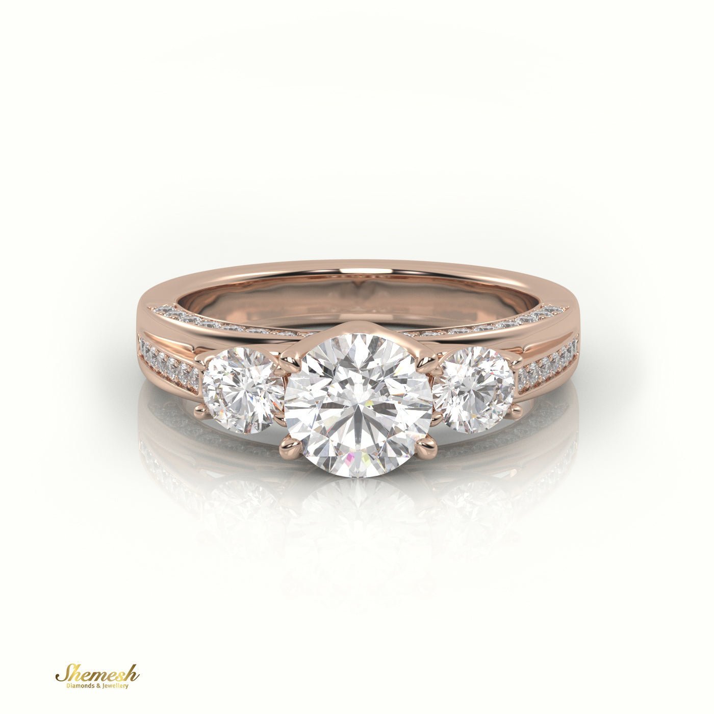 18K Gold Round Cut Diamond Three Stone Engagement Ring - shemesh_diamonds