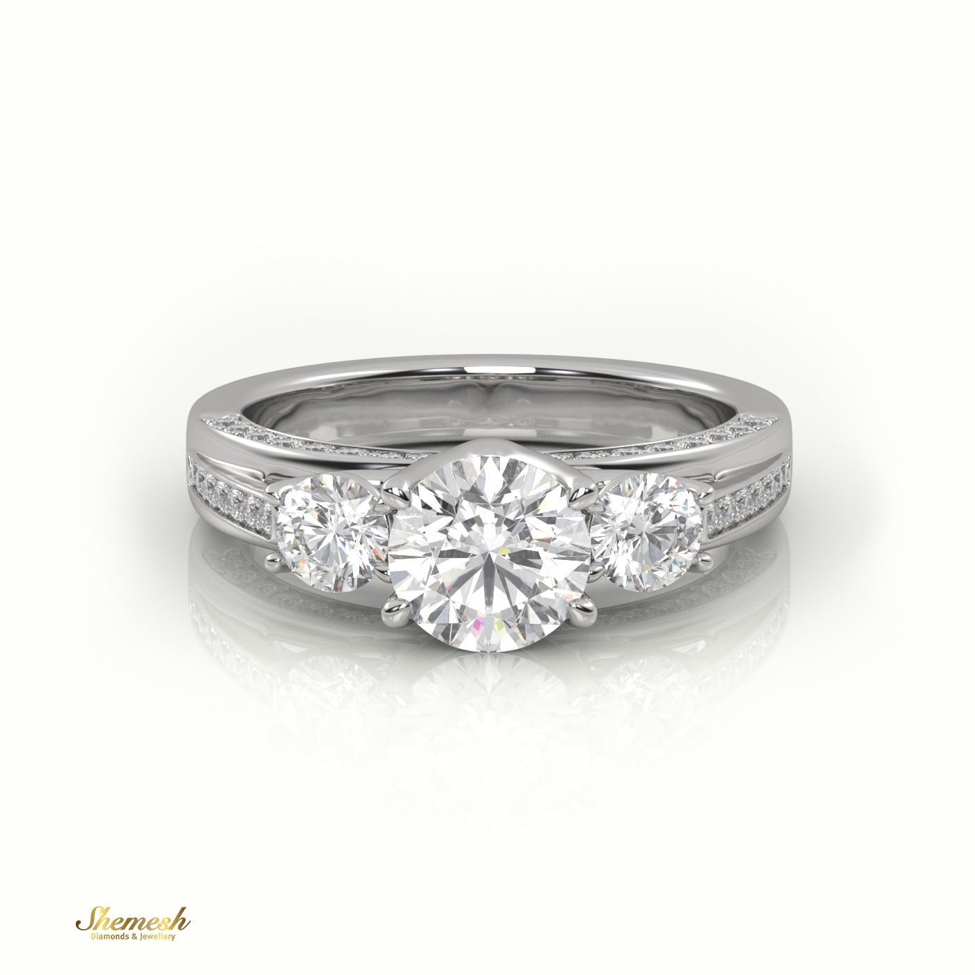 18K Gold Round Cut Diamond Three Stone Engagement Ring - shemesh_diamonds