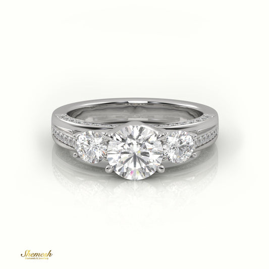 18K Gold Round Cut Diamond Three Stone Engagement Ring - shemesh_diamonds