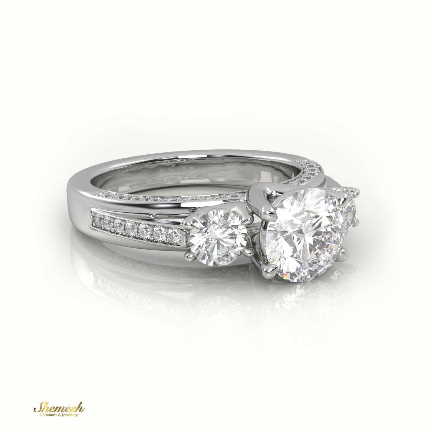 18K Gold Round Cut Diamond Three Stone Engagement Ring - shemesh_diamonds