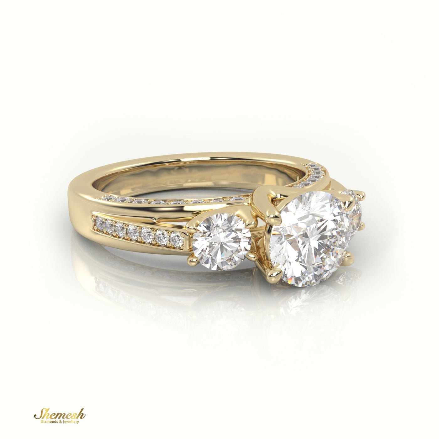 18K Gold Round Cut Diamond Three Stone Engagement Ring - shemesh_diamonds