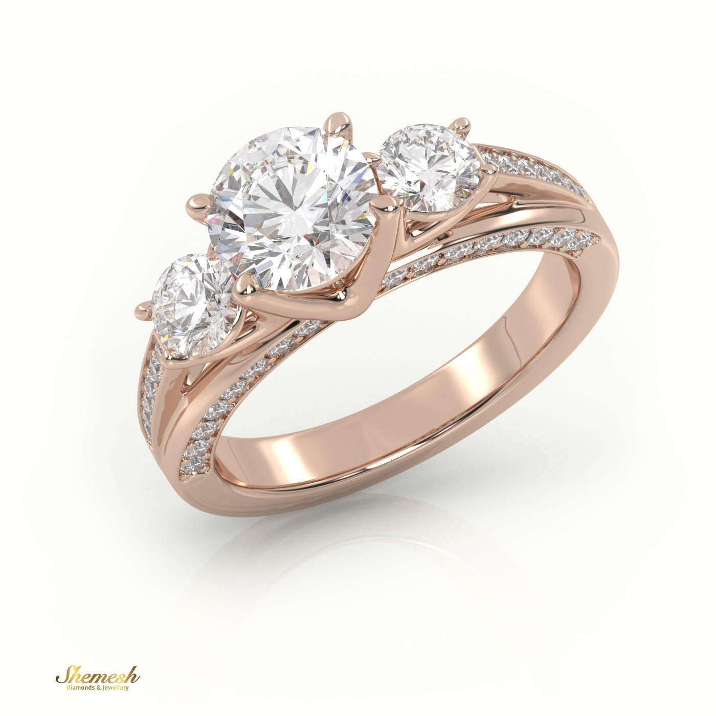 18K Gold Round Cut Diamond Three Stone Engagement Ring - shemesh_diamonds