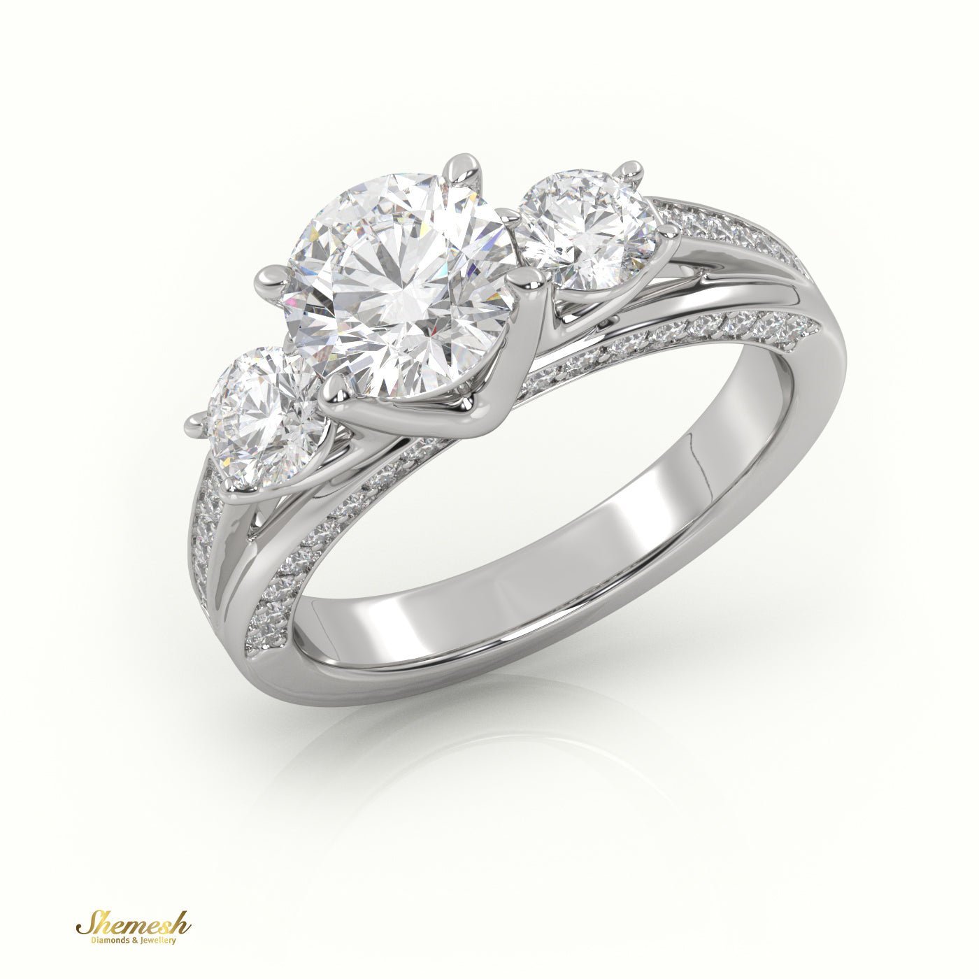 18K Gold Round Cut Diamond Three Stone Engagement Ring - shemesh_diamonds