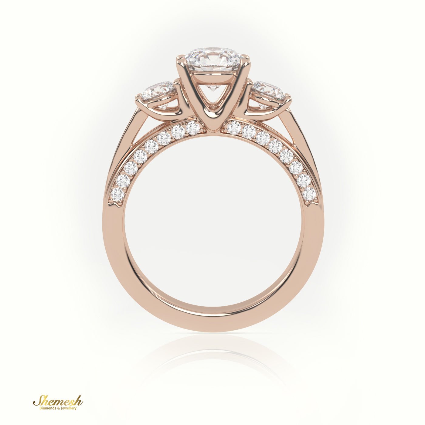 18K Gold Round Cut Diamond Three Stone Engagement Ring - shemesh_diamonds