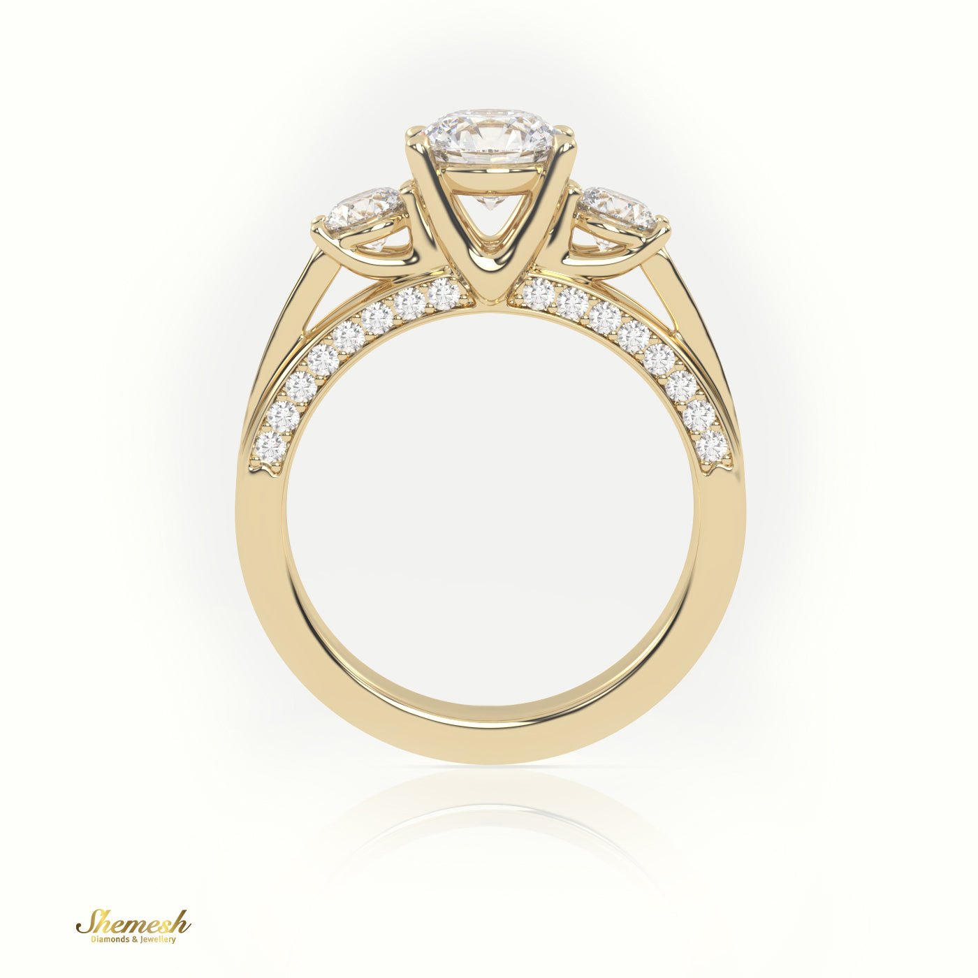 18K Gold Round Cut Diamond Three Stone Engagement Ring - shemesh_diamonds