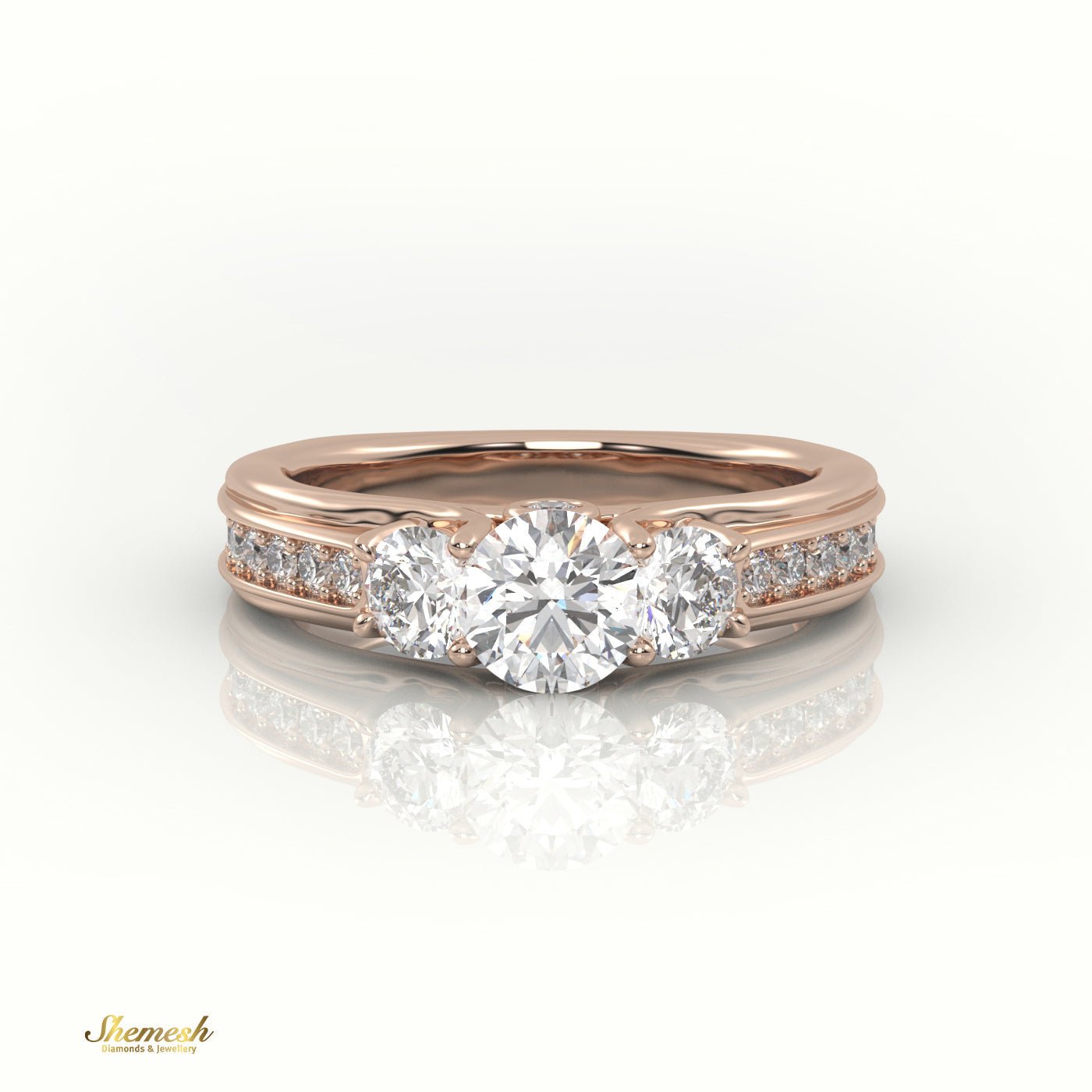 18K Gold Round Cut Diamond Three Stone Engagement Ring - shemesh_diamonds