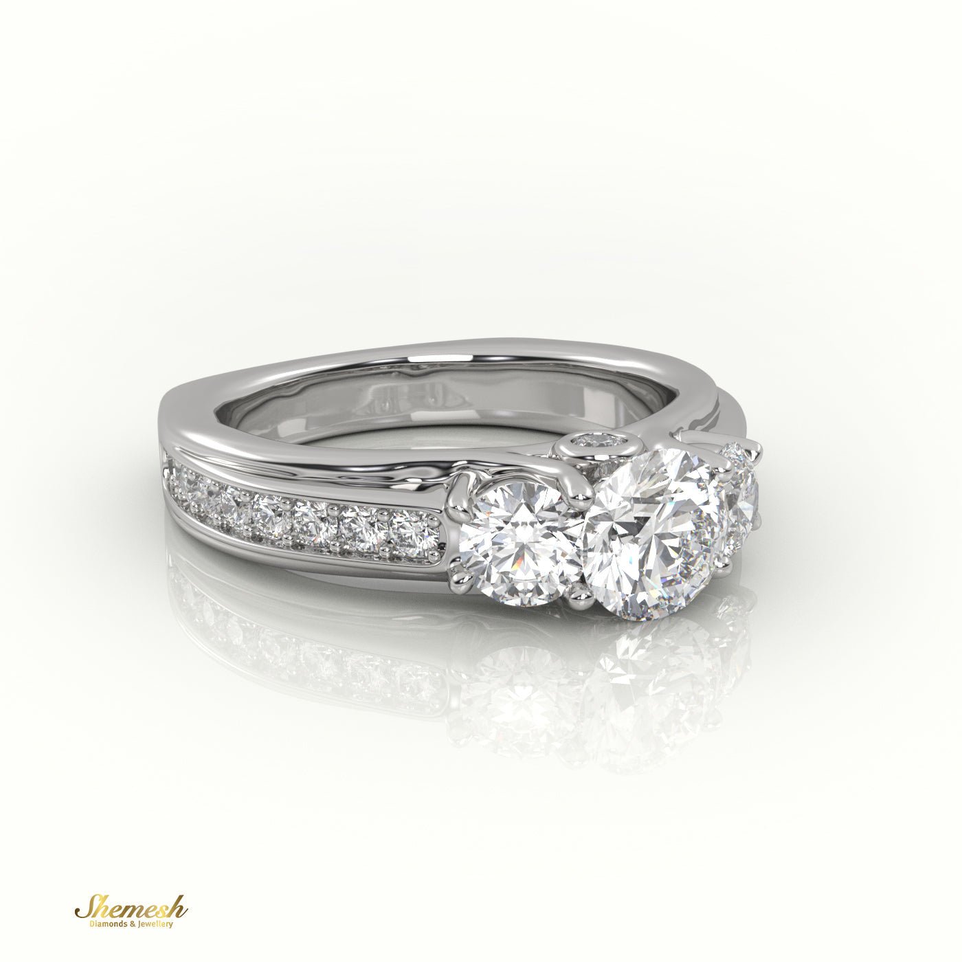 18K Gold Round Cut Diamond Three Stone Engagement Ring - shemesh_diamonds