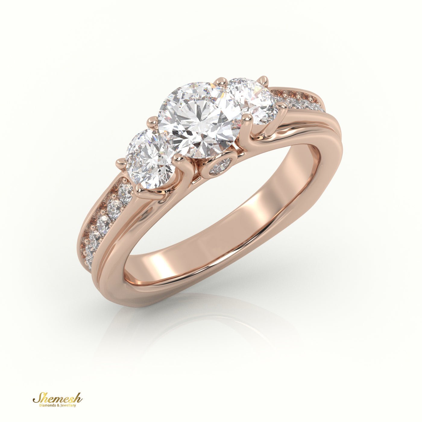 18K Gold Round Cut Diamond Three Stone Engagement Ring - shemesh_diamonds