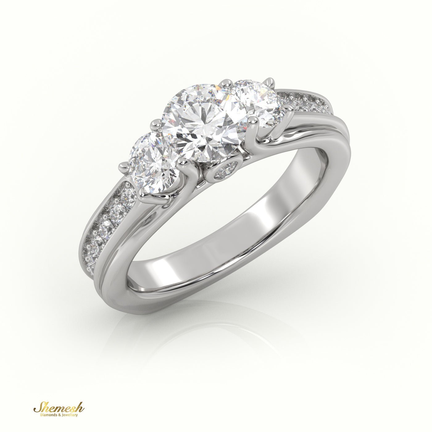 18K Gold Round Cut Diamond Three Stone Engagement Ring - shemesh_diamonds