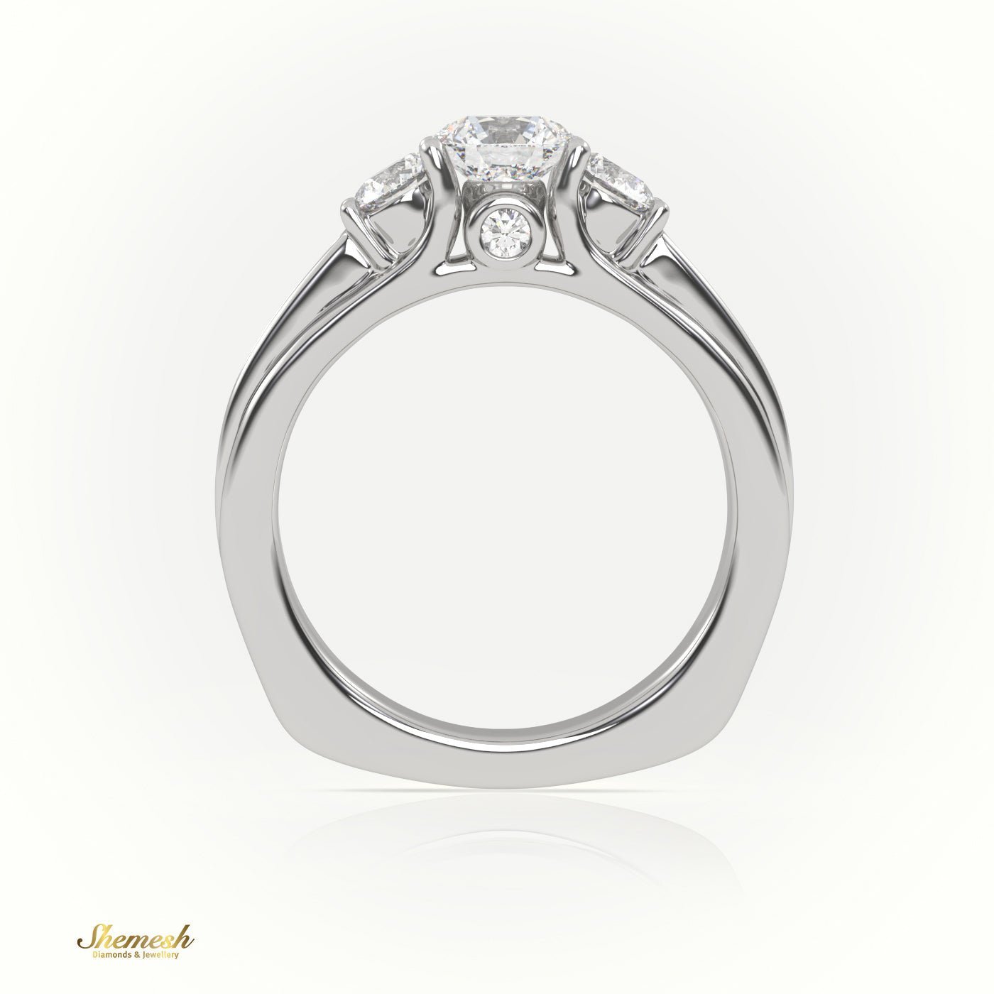 18K Gold Round Cut Diamond Three Stone Engagement Ring - shemesh_diamonds