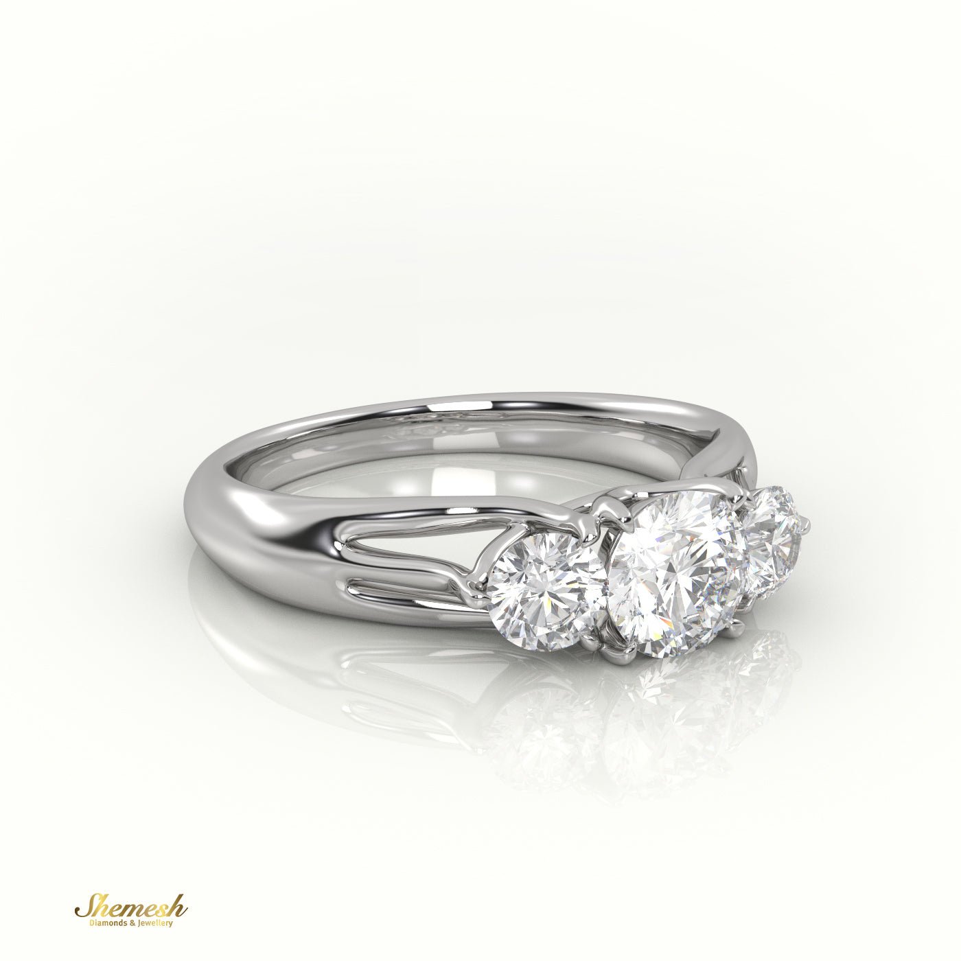 18K Gold Round Cut Diamond Engagement Ring with Side Stones - shemesh_diamonds