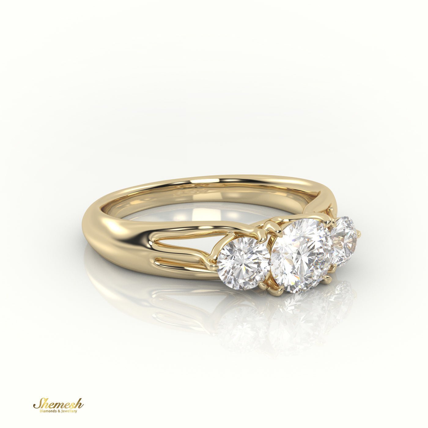 18K Gold Round Cut Diamond Three Stone Engagement Ring - shemesh_diamonds