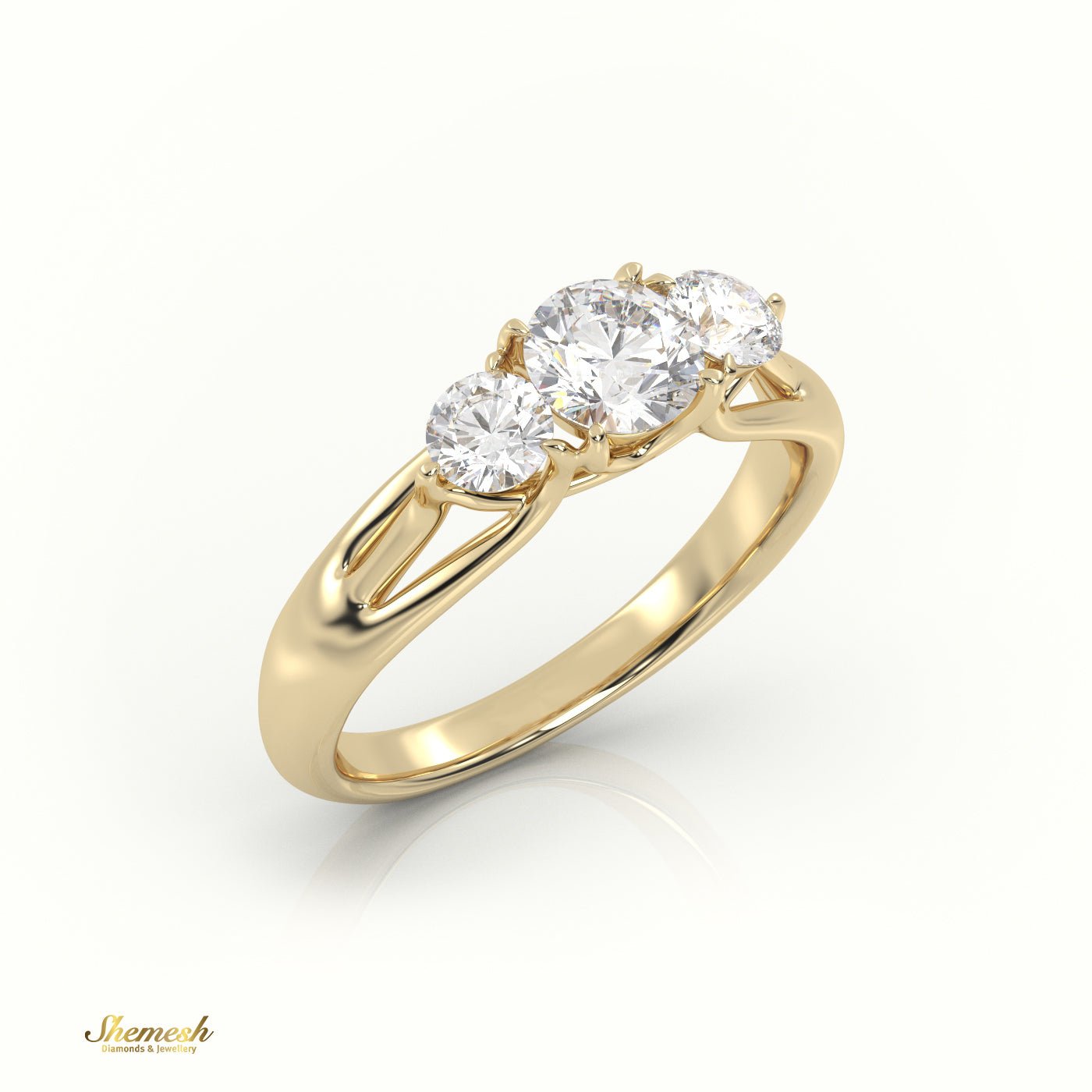 18K Gold Round Cut Diamond Three Stone Engagement Ring - shemesh_diamonds