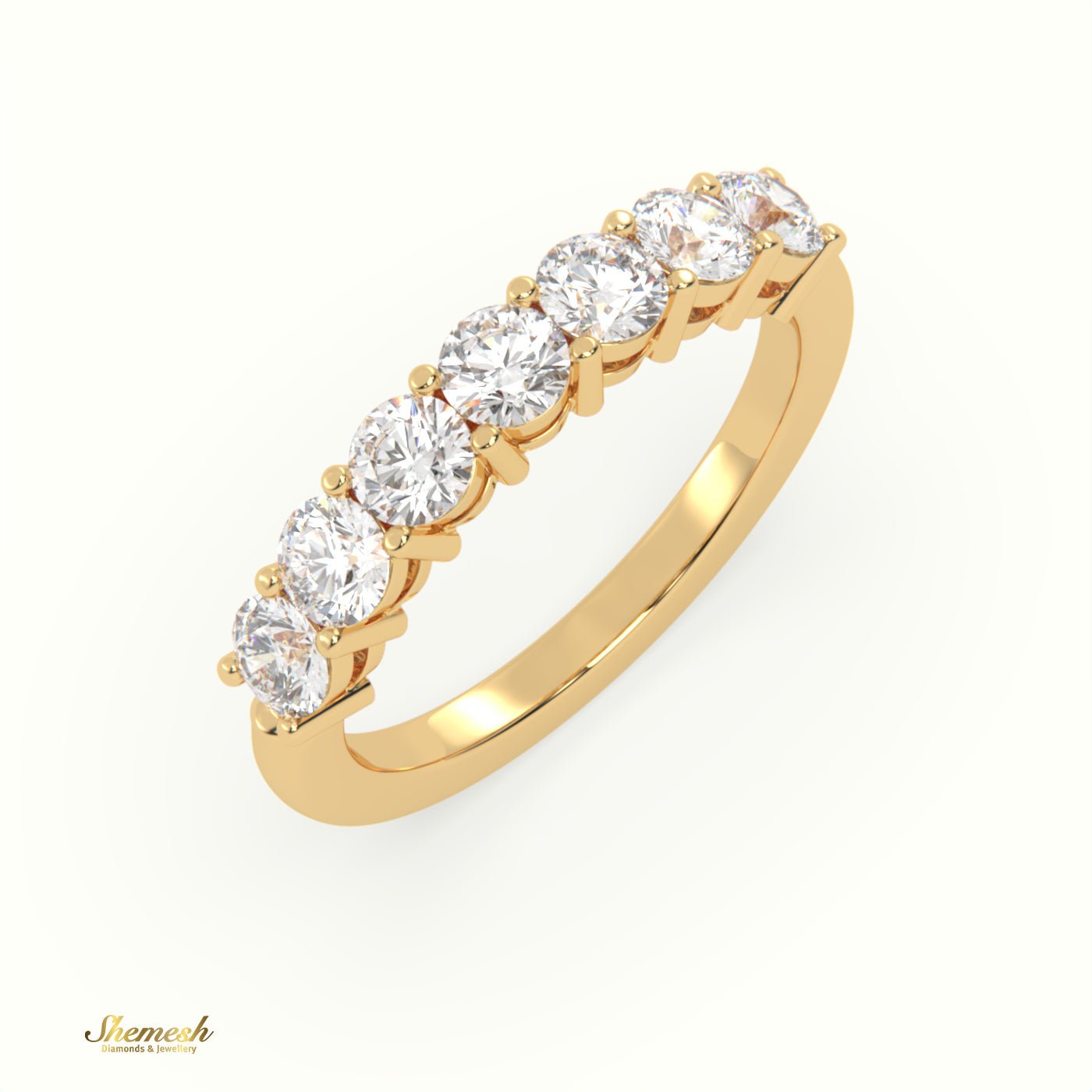 18K Gold Shared Prongs Round Diamond Half Eternity band - shemesh_diamonds