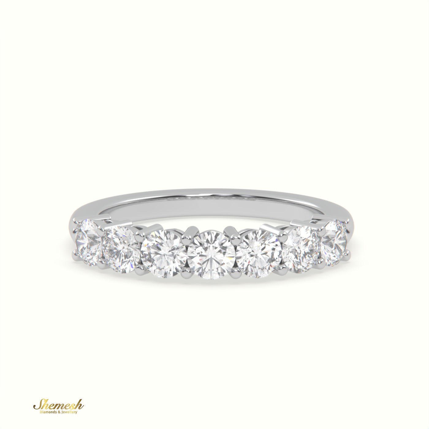 18K Gold Shared Prongs Round Diamond Half Eternity band - shemesh_diamonds