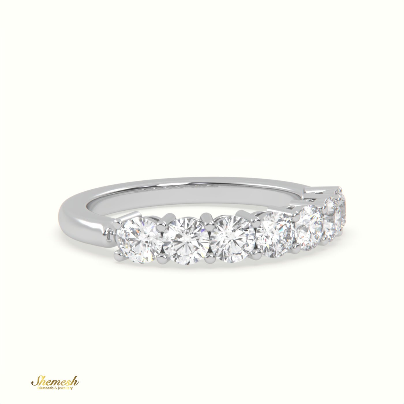 18K Gold Shared Prongs Round Diamond Half Eternity band - shemesh_diamonds