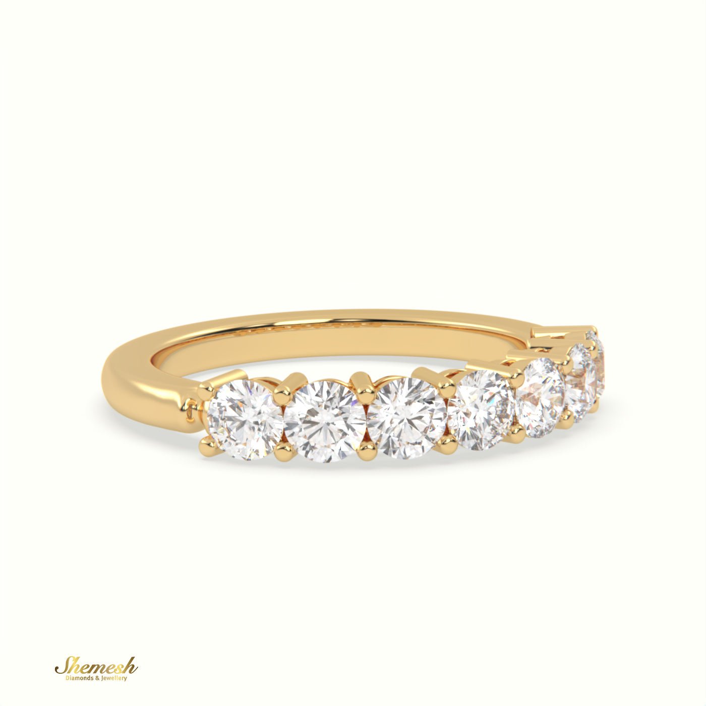 18K Gold Shared Prongs Round Diamond Half Eternity band - shemesh_diamonds