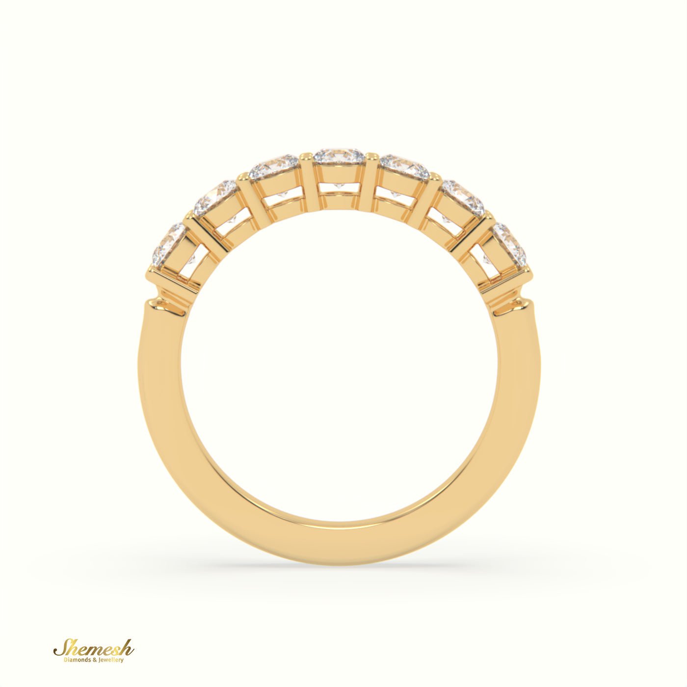 18K Gold Shared Prongs Round Diamond Half Eternity band - shemesh_diamonds