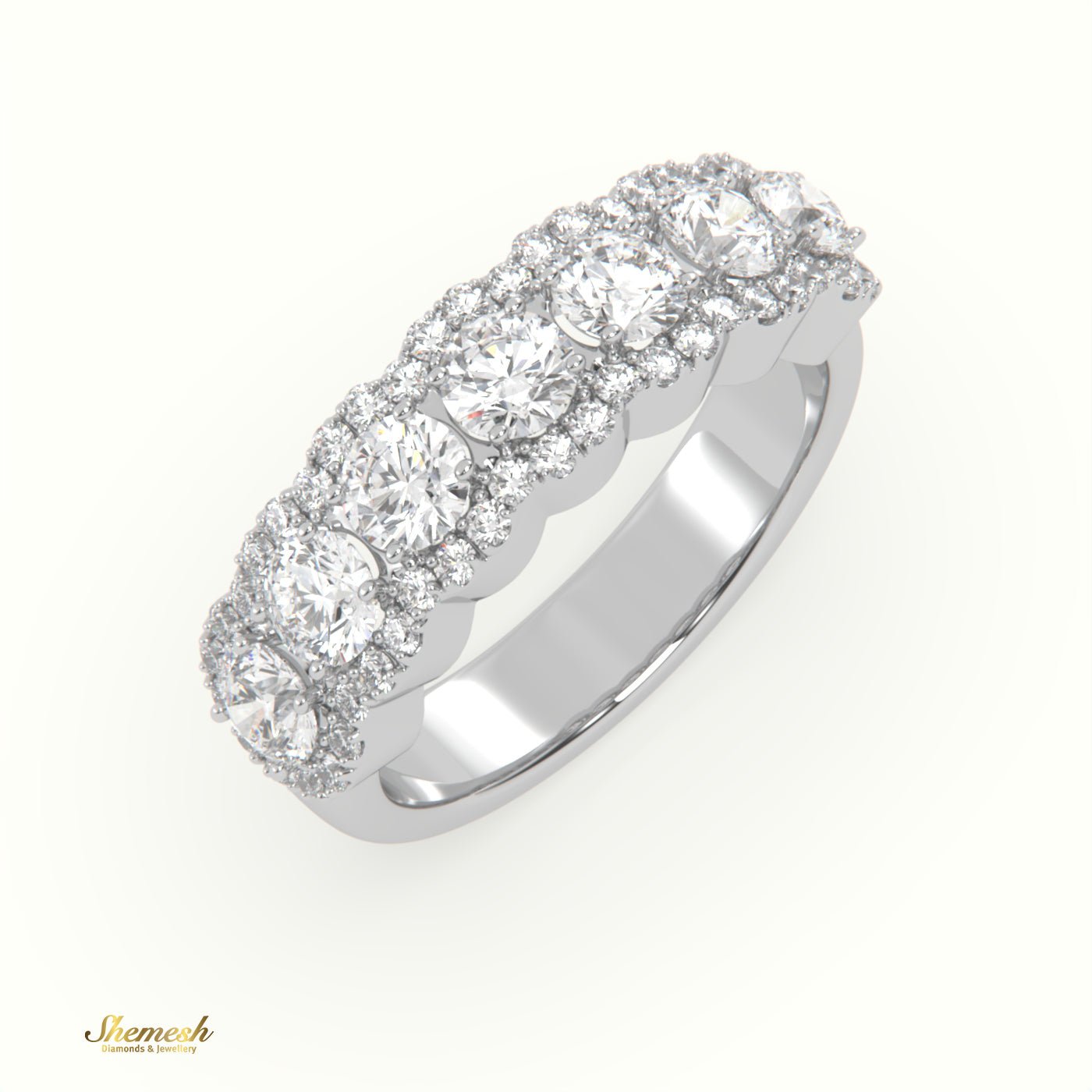 18K Gold 4 Prongs Round Diamond Halo Half Eternity Band - shemesh_diamonds