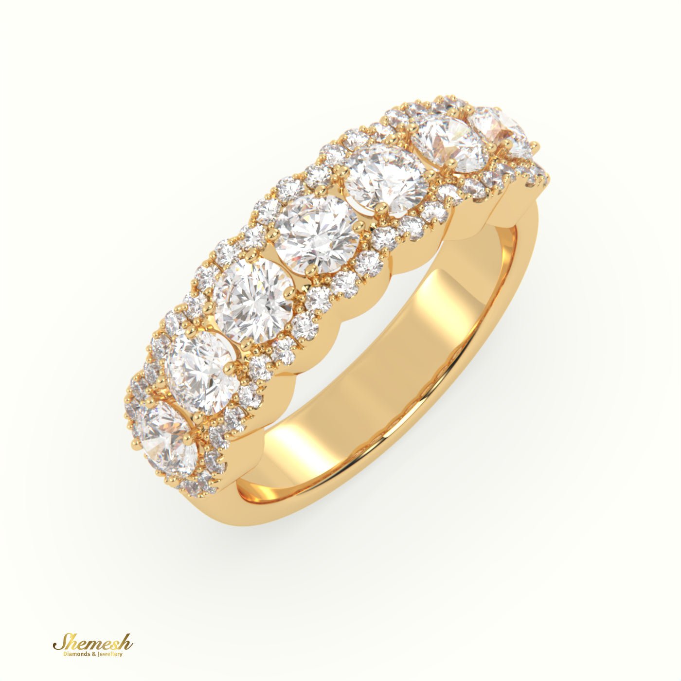 18K Gold 4 Prongs Round Diamond Halo Half Eternity Band - shemesh_diamonds